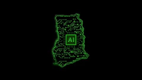 Ghana Map AI Chipset Technology Opener Stock Footage 337055491