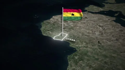 Ghana Map Animation, 3D Waving Ghana National Flag, Glowing Border on World Map 库存影片 333990487