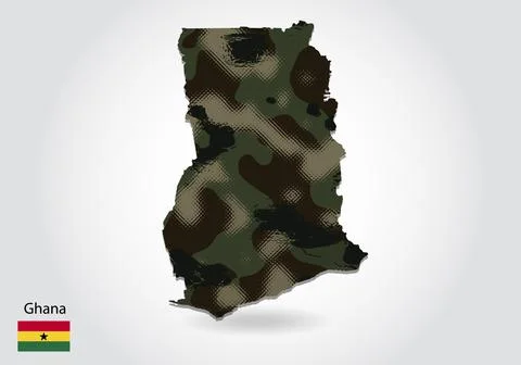 Ghana map with camouflage pattern, Forest - green texture in map. Military co Stock Illustration