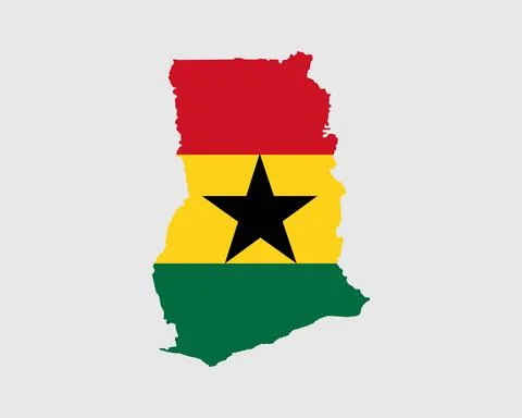 Ghana Map Flag. Map of the Republic of Ghana with the Ghanaian country banner Stock Illustration