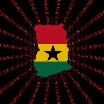 Ghana map flag on red hex code burst illustration Stock Illustration
