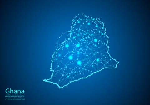 Ghana map with nodes linked by lines. concept of global communication and bus Stock Illustration