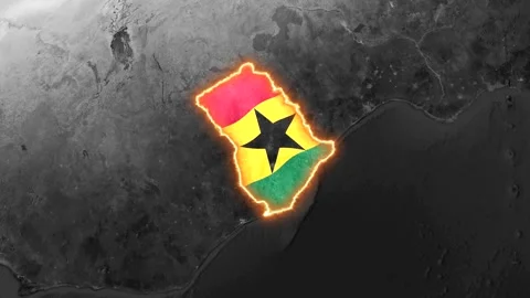 Ghana map outlined with flag and glowing embers, video motion clip Stock-Footage 344124701