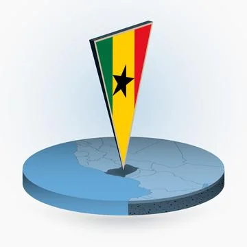 Ghana map in round isometric style with triangular 3D flag of Ghana Stock Illustration