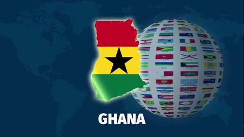 Ghana map video animation with rotating globe background Stock Footage 327972572