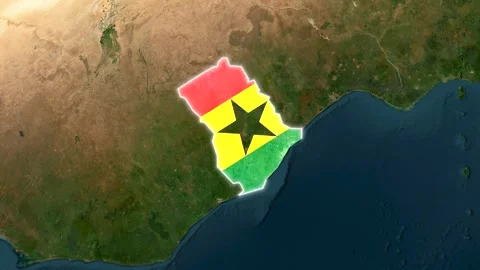 Ghana nation outlined on satellite earth map displaying flag motion Видео 344124725