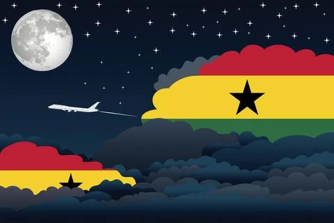Ghana Night Clouds Airplane Vector Illustration Stock Illustration