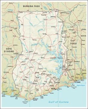 Ghana physiography map Stock Illustration