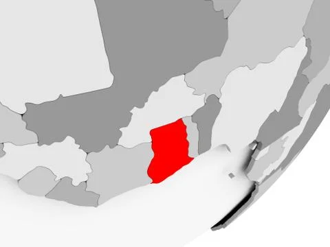 Ghana in red on grey map Illustrazione stock