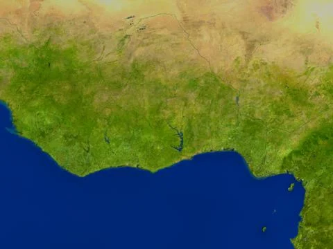 Ghana from space in red Stock-Illustration