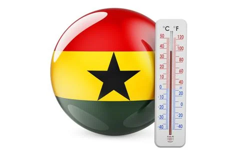 Ghanaian flag with thermometer. 3D rendering Stock Illustration