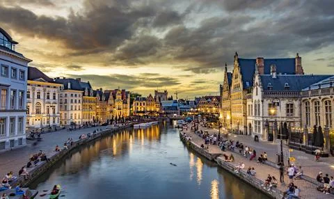 GHENT, BELGIUM - AUG 24, 2022: Architecture of the historic city center of Gh Stock Photos