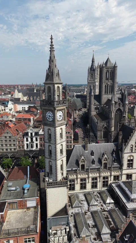 Ghent’s Hidden Gem: Old Post Office Clock Tower Stock Footage 336031523