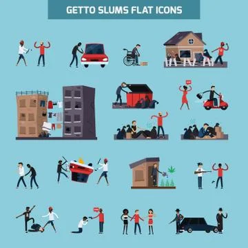 Ghetto Slum Flat Icon Set Illustration
