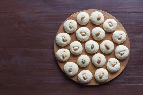 Ghorayeba sweets. Eid eats. Cookies of El Fitr Islamic Feast. Stock Photos
