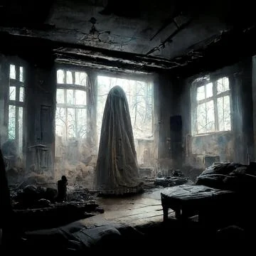 Ghost in abandoned house Stock Illustration