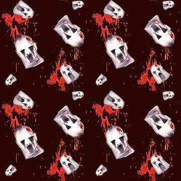 Ghost and blood seamless pattern. Halloween watercolor hand painted isolate.. Illustrazione stock