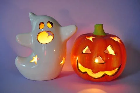 Ghost and Jack O Lantern figures Stock Photos