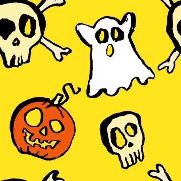 Ghost and skull seamless pattern. Halloween grunge dry brush vector illustration Illustrazione stock