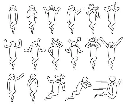 Ghost basic poses and postures. Set of icons depict white soul and spirit in  Stock-Illustration