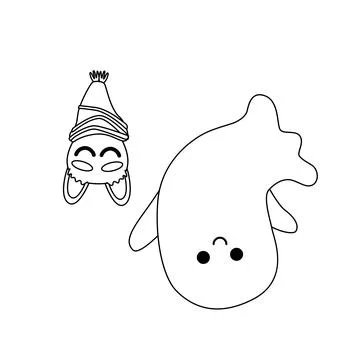 Ghost with bat coloring page. Black and white ghost. Vector Stock Illustration