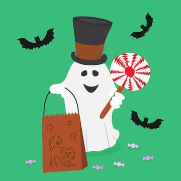 Ghost with big candy and package Stock Illustration