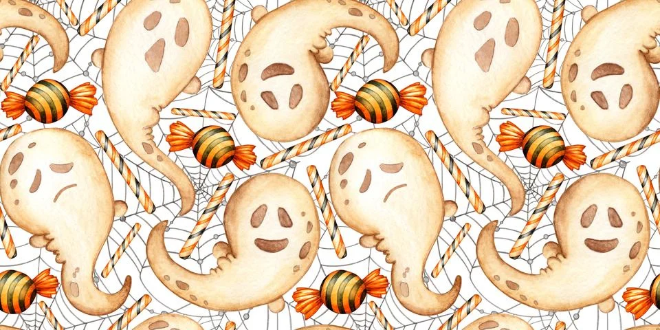 Ghost caramel pattern and web watercolor Illustrazione stock