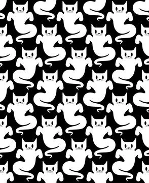 Ghost cat pattern seamless. pet spook cartoon background. Vector texture Stock Illustration