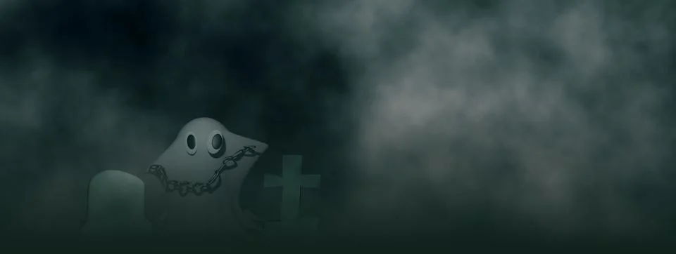 Ghost in chains lonely graveyard with dark clouds background Stock Illustration