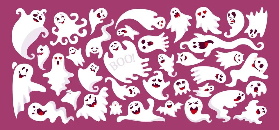 Ghost colored flat cartoon set Halloween vector Stock Illustration