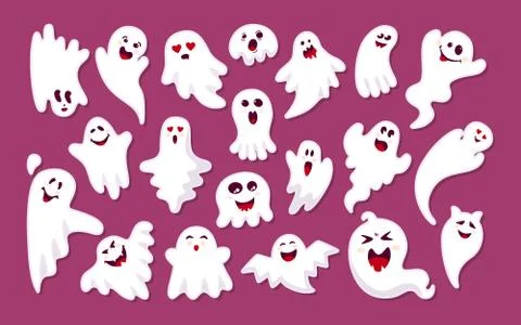 Ghost colored sticker shadow cartoon set vector Stock Illustration
