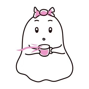 Ghost with cup of tea in doodle style. Vector illustration isolated on a white Stock Illustration