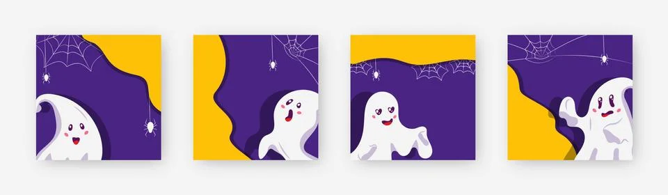 Ghost cute character template square frame vector Stock Illustration