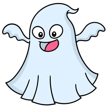 A ghost with a cute face laughed trying to frighten him, doodle icon image ka Stock Illustration