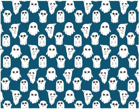Ghost cute pattern, flat and line style, on a transparent background. Stock Illustration