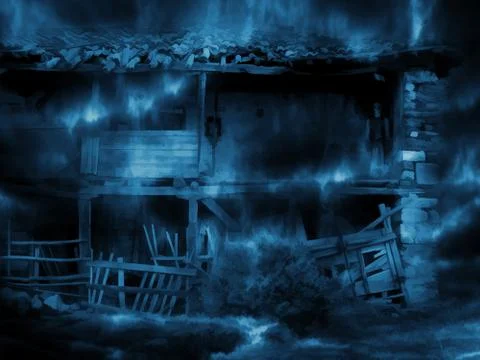 Ghost dark house. Digital illustration art. Stock Illustration