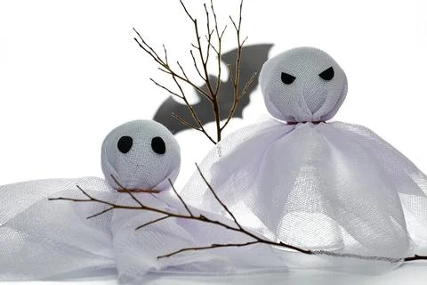 Ghost Decorations With Eerie Shadows Created by Branches During Halloween S.. Stock Photos