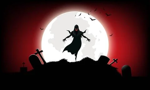Ghost Encounter Under the Full Moon and on the Graveyard Ilustração Stock