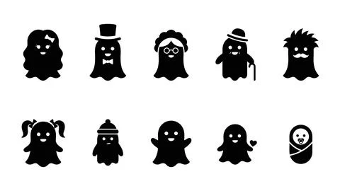 Ghost family characters vector set featuring diverse age groups from baby t.. Stock Illustration