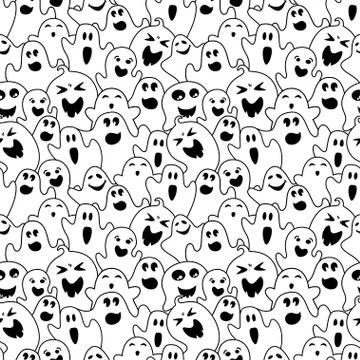 Ghost flat black line seamless pattern vector Stock Illustration
