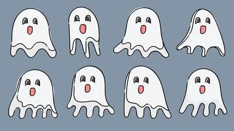 Ghost Flat Doodle Illustration Collection Set for Halloween Spooky Characte.. Stock Illustration