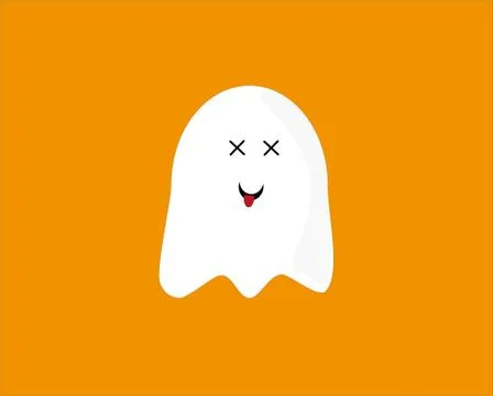 A ghost flat icon with a funny face isolated on an orange background - Hallow Stock Illustration