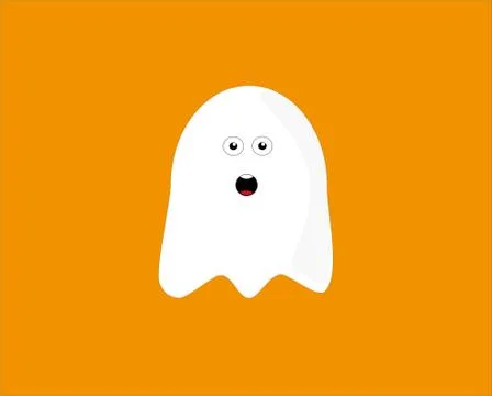 A ghost flat icon with a funny face isolated on an orange background - Hallow Stock Illustration