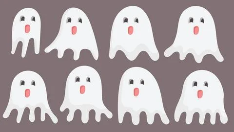 Ghost Flat Illustration Collection Set for Halloween Spooky Character Desig.. Stock Illustration