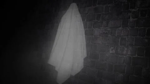 Ghost Floating Along Dark Brick Wall 4K Loop Stock Footage 219706345
