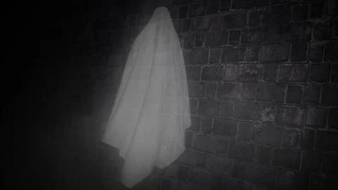 Ghost Floating Along Dark Brick Wall Stock Photos