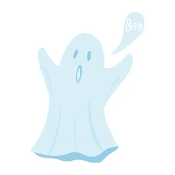 Ghost floating with hands isolated on white background. Cartoon cute phantom  Stock Illustration