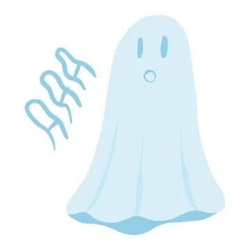 Ghost floating isolated on white background. Cartoon cute phantom in style do Ilustración de archivo