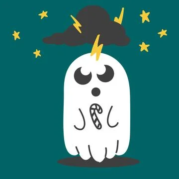 Ghost. Flying phantom. Cute character, cute cartoon character. Stock Illustration