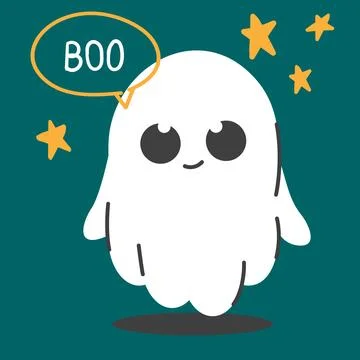 Ghost. Flying phantom. Cute character, cute cartoon character. Stock Illustration